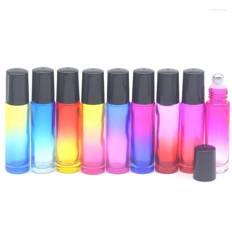 Lagringsflaskor 5 st 10 ml gradient färg tjock glas rullar på eterisk olja tom parfum rullkula flaska reseanvändning nödvändiga