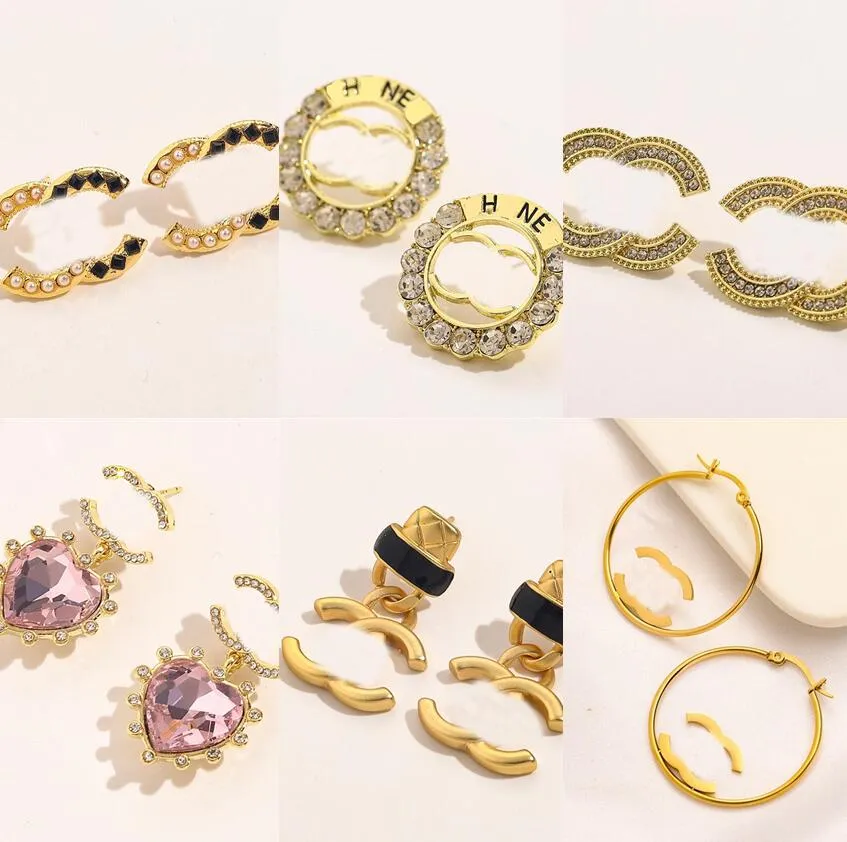 18K Gold Plated Designers Brand Earrings Designer Letter Ear Stud Women Crystal Pearl Geometric Earring Geometry Bow Shape Earloop Wedding Party Jewerlry Gifts