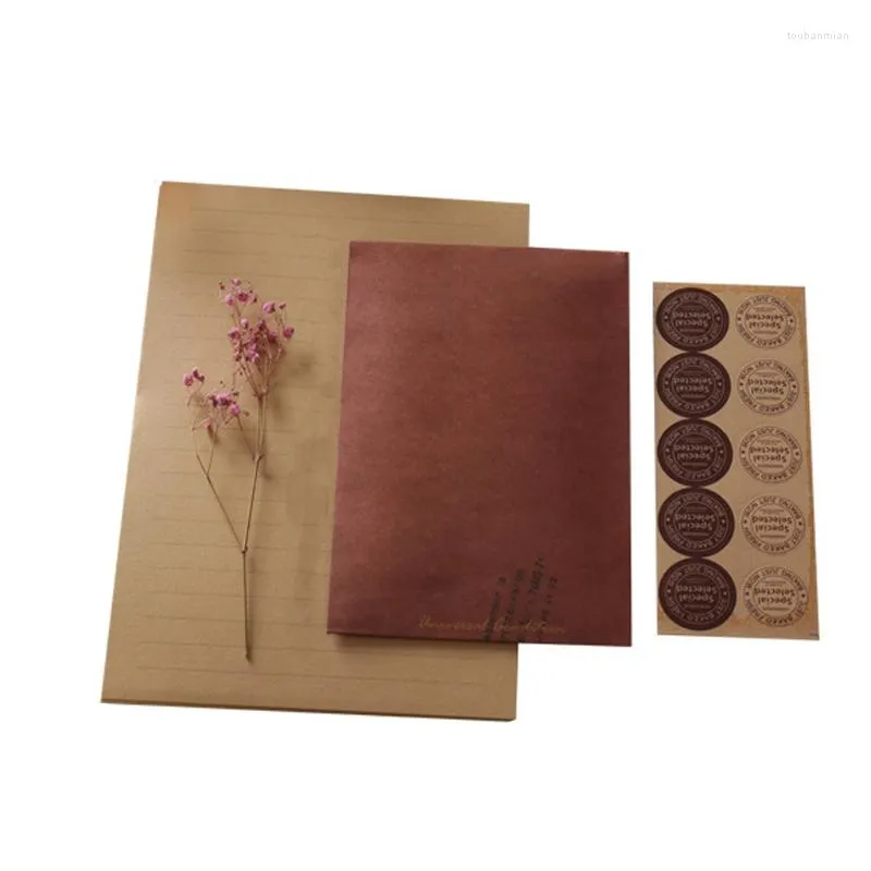 Подарочная упаковка B36C Набор ретро-бумаги для письма с 6,3x4,2-дюймовыми антикварными крафт-конвертами, запечатывающими наклейками