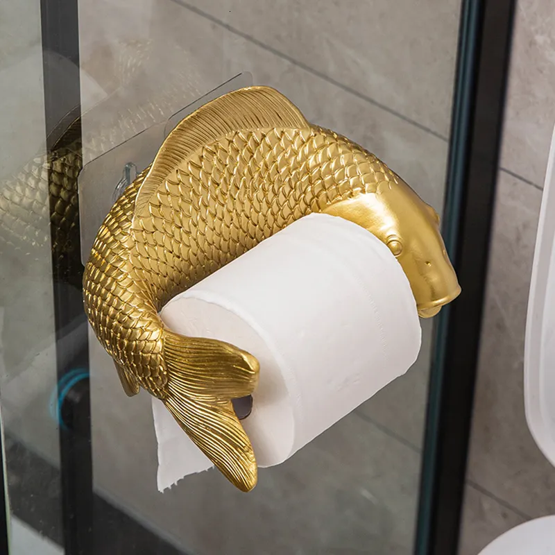 Koi Statue Fish Brass Toilet Paper Storage And Towel Rack Wall