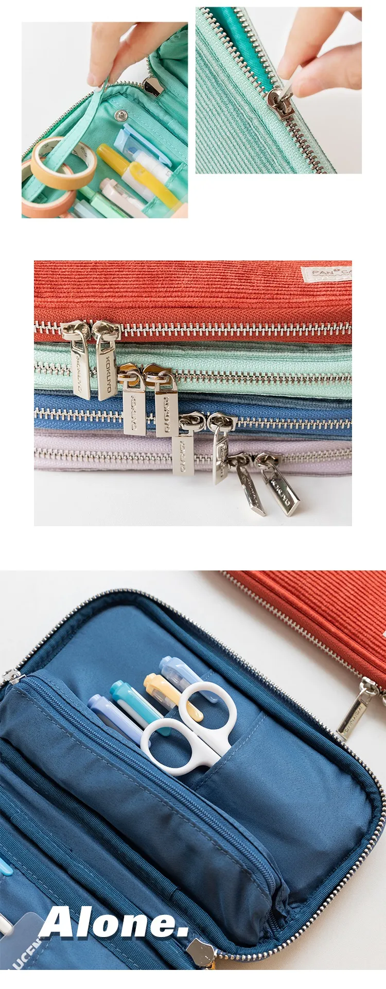 Wholesale Kokuyo Corduroy Lilac Pencil Case Flat Open Multi