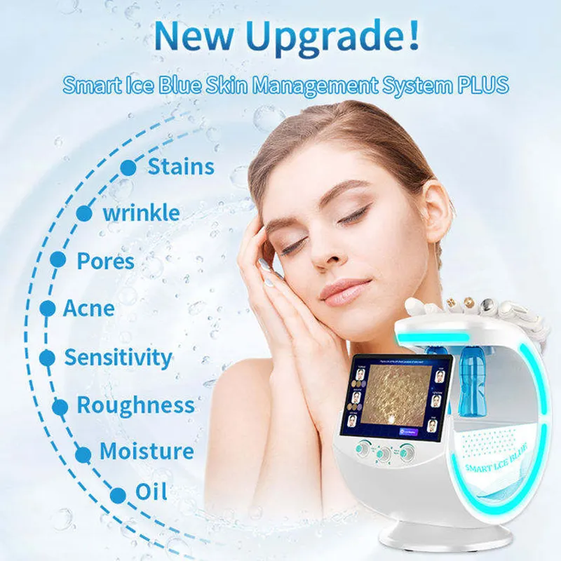Multifunktion Smart Ice Blue Ultraljud RF Aqua Skin Scrubber Hydra Dermabrasion Machine med hudanalys