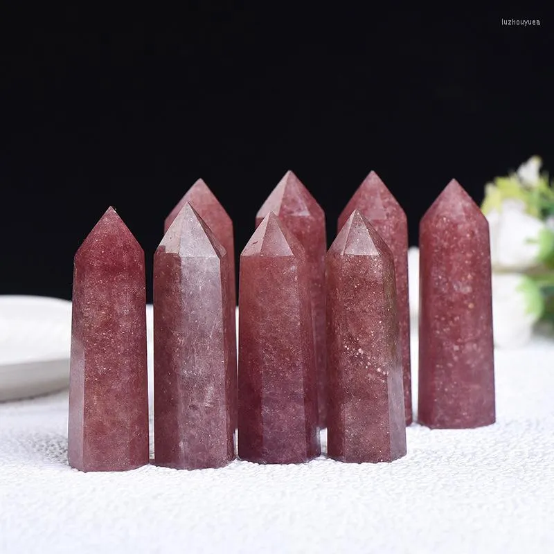 Figurines décoratives 70-80mm Cristal Naturel Point Fraise Quartz Guérison Pierre Obélisque Baguette Tour Ornement Pour La Décoration Intérieure Pyramide D'énergie