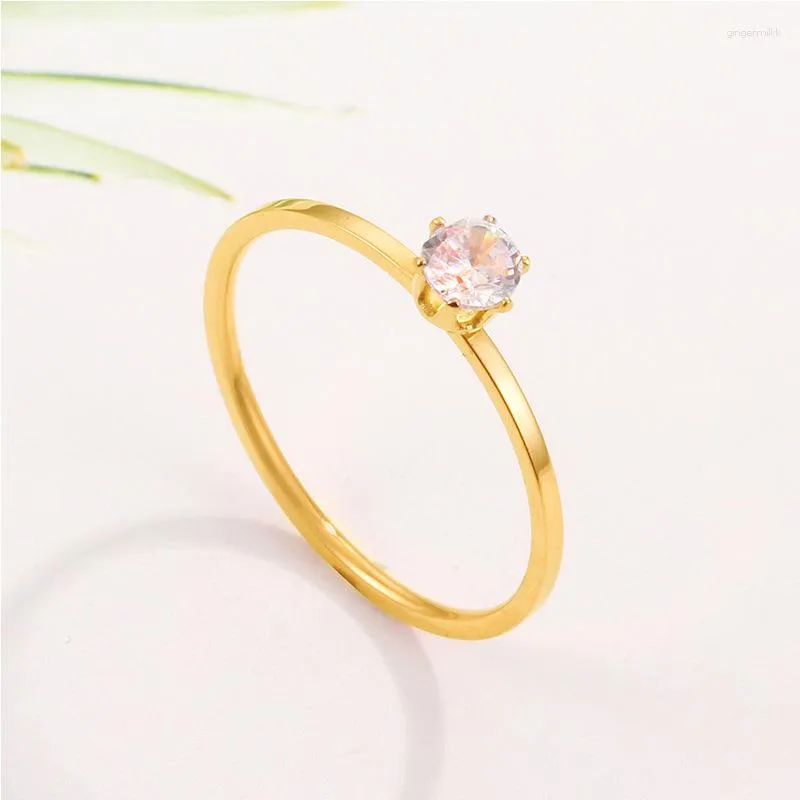 Cluster Ringe Solitär Ring Titan Stahl Dünner Pinky Für Frauen Zirkonia Gold Farbe Schmuck Zubehör Koreanische Mode