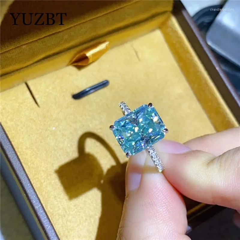 Cluster Rings YUZBT Women S925 Silver 5 Blue Radiant Cut VVS1 Moissanite Ring Diamond Past Original GRA Certificate Jewelry