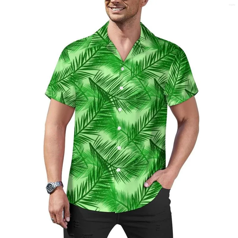 Camisas casuais masculinas Camisa de férias com estampa de folha de palmeira Folhas tropicais Havaianas Blusas masculinas Harajuku Manga curta Blusas gráficas Plus Size