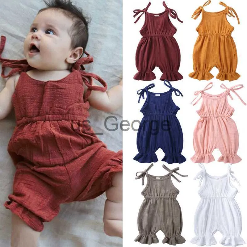 Ensembles de vêtements tenues d'été bébé fille vêtements enfant en bas âge combinaison mode mignon solide sans manches coton lin nouveau-né barboteuses enfants vêtements BC019 J230630