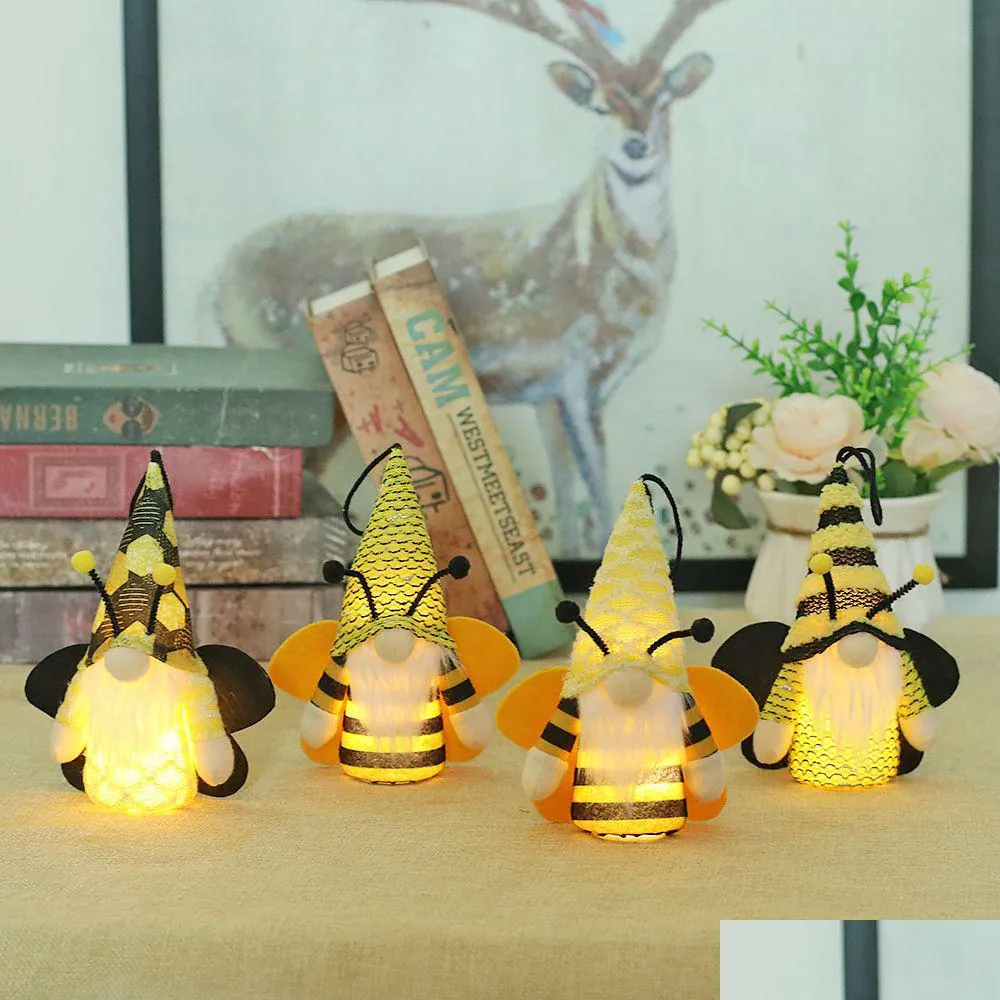 Otros artículos festivos para fiestas Festival de abejas Juguetes de peluche de gnomos con adornos de gnomos de primavera iluminados Sr. y Sra. Día mundial de las abejas Deco Dharu