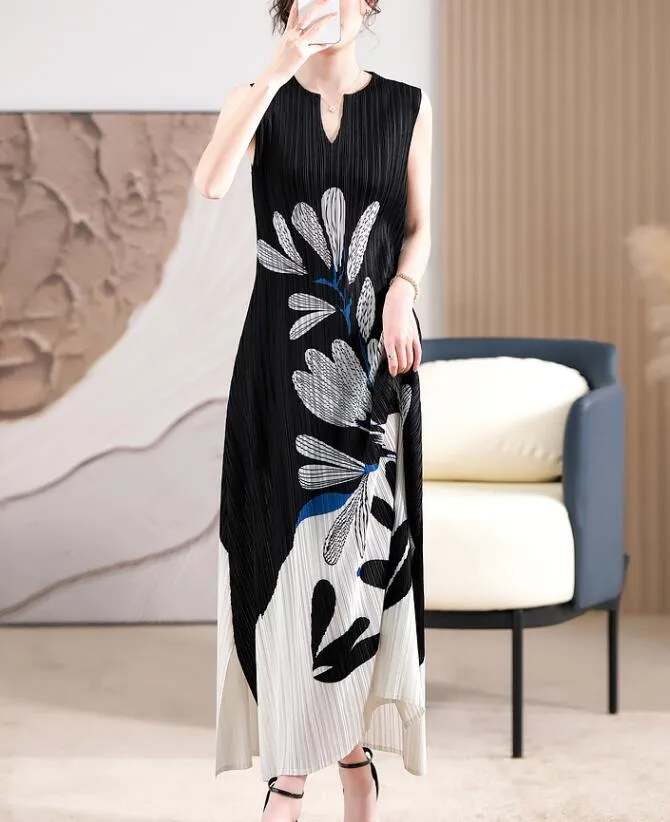 ISSEY роскошное французское роскошное элегантное темпераментное модное трехэтажное плиссированное летнее платье с принтом женская майка юбка