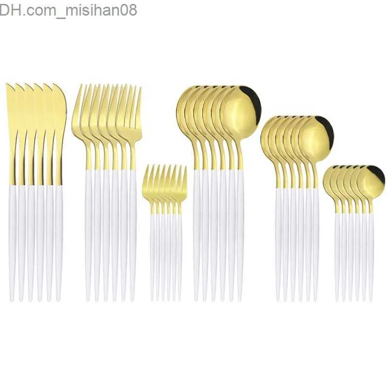 Zestawy naczyń stołowych 36PCS/SET BIAŁY ZŁOTA SUNKCJA SREBRY Cake Cake Fruit Fork Fork łyżka szturodzica sztućca ze stali ze stali ze stali nierdzewnej 210804 Z230630