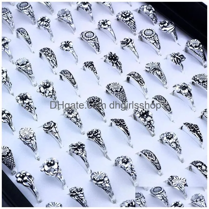 Bande Anneaux En Gros 100 Pcs/Lot Anneau Sier Coeur Creux Amour Couronne Fleur Mix Style De Mode Doigt Pour Les Femmes Cadeau Bijoux Dro Ot7Iw