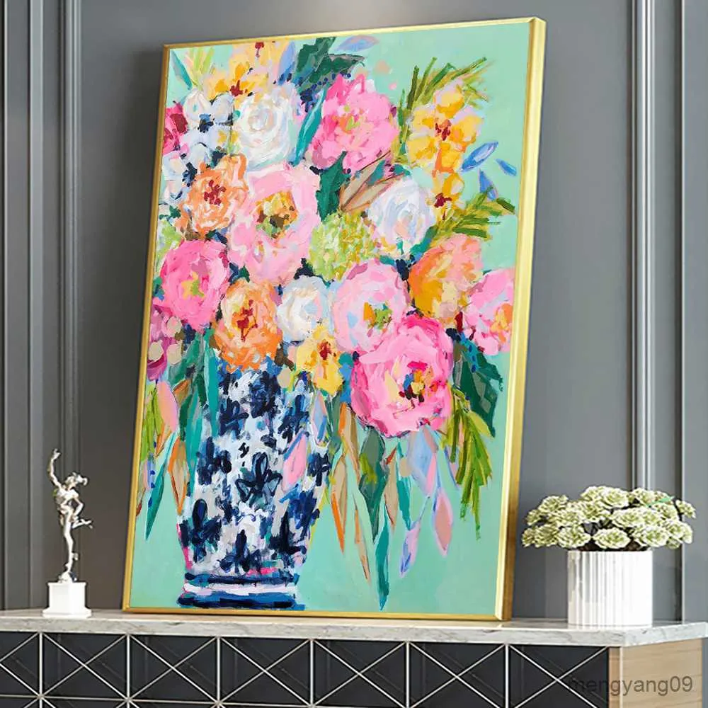 Abstract Floral Canvas Art - Colorful Flower Oil Painting Prints ...