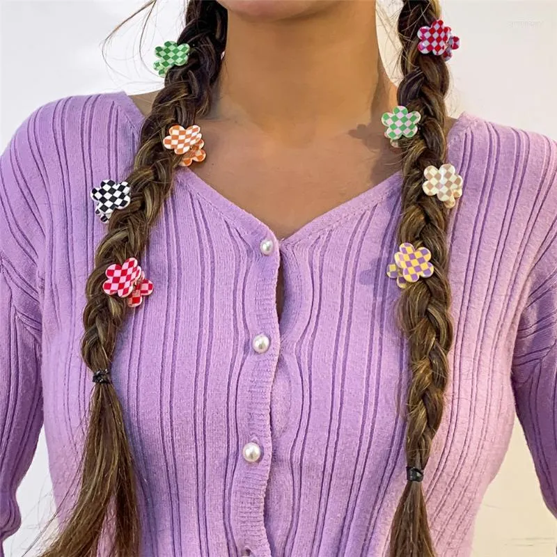 Hårklämmor Barrettes Ins Multicolor Checkerboard Grid Five Leaf Clover Acetate Clip for Women Cute Flower Acrylic Claw AccessoriesHair