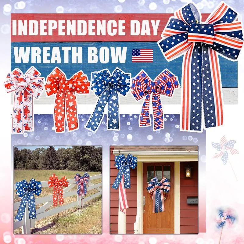 Decorative Flowers Large Independence Patriotic Red Wreath Day Decor Bunting Stripes Blue Bow Decoration & Hangs