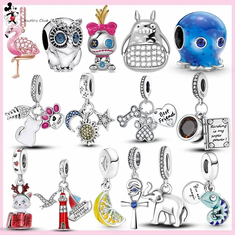 För Pandora Charm 925 Silver Pärlor Charms Armband My Neanver Totoro Christmas Gift Animal Charm Set