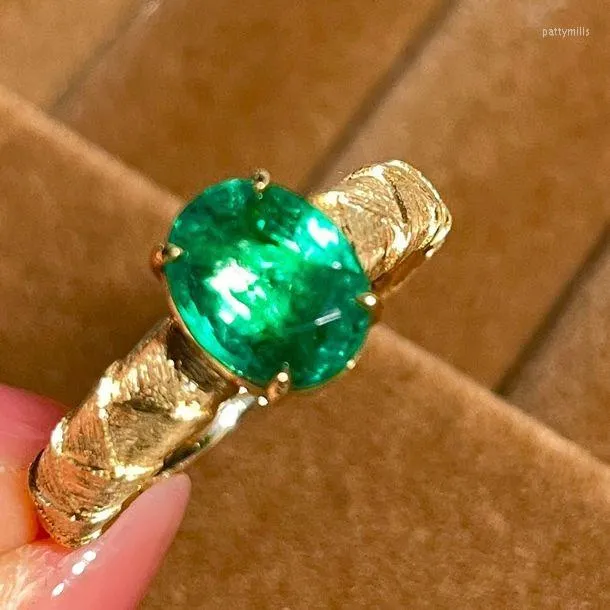 Cluster Rings 2023LR Emerald Ring Pure 18K Gold Jewelry Nature Green 1.72ct Gemstones Diamonds Female For Women Fine