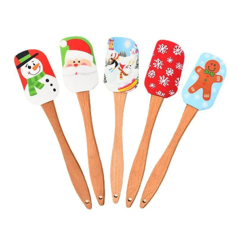 Altro Bakeware Christmas Sile Scraper Xmas Cream Butter Spata con manico in legno Ottimo regalo per decorare Drop Delivery Home Gar Dhrrk