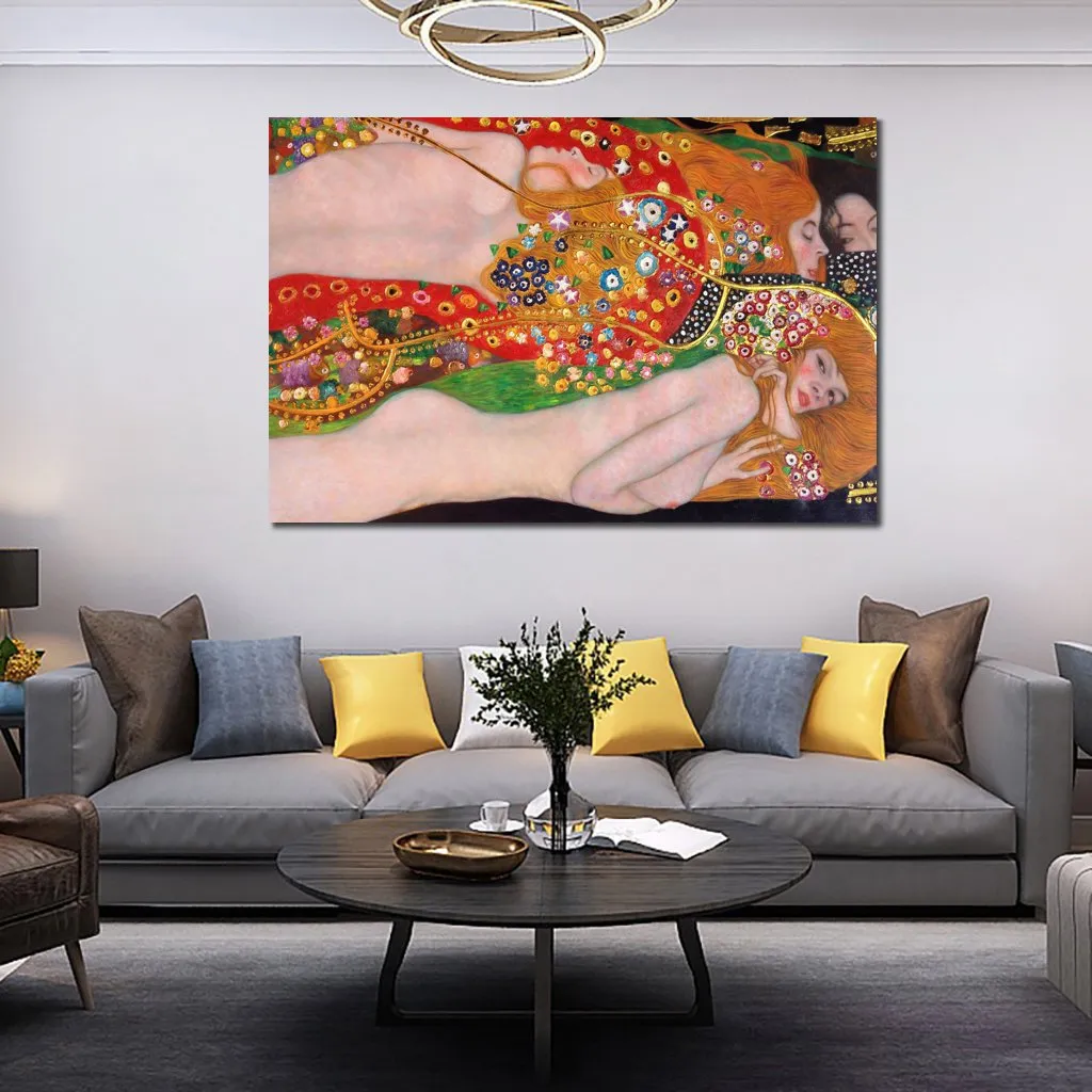 Célèbre paysage peinture Gustav Klimt toile Art serpents d'eau Ii (détail - ligne de luxe) décor de salon moderne