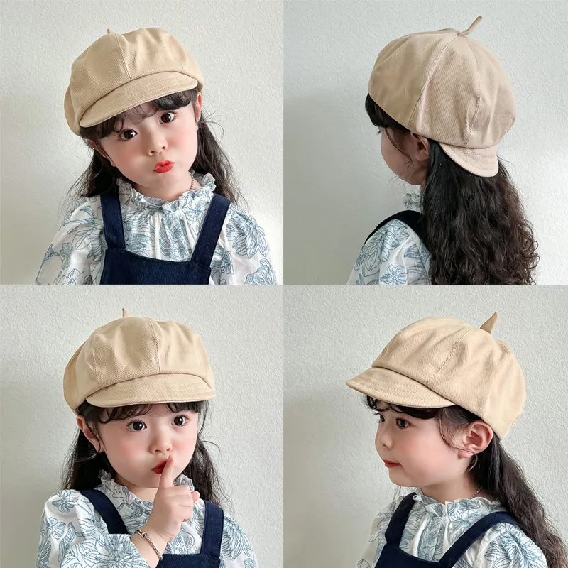 Kids Beret Solid Colour Simple Cotton Newsboy Cap for Boy Boinas Girl Toddler Bud Cap Fashion Trucker Painter Hat Children 2-5 Y