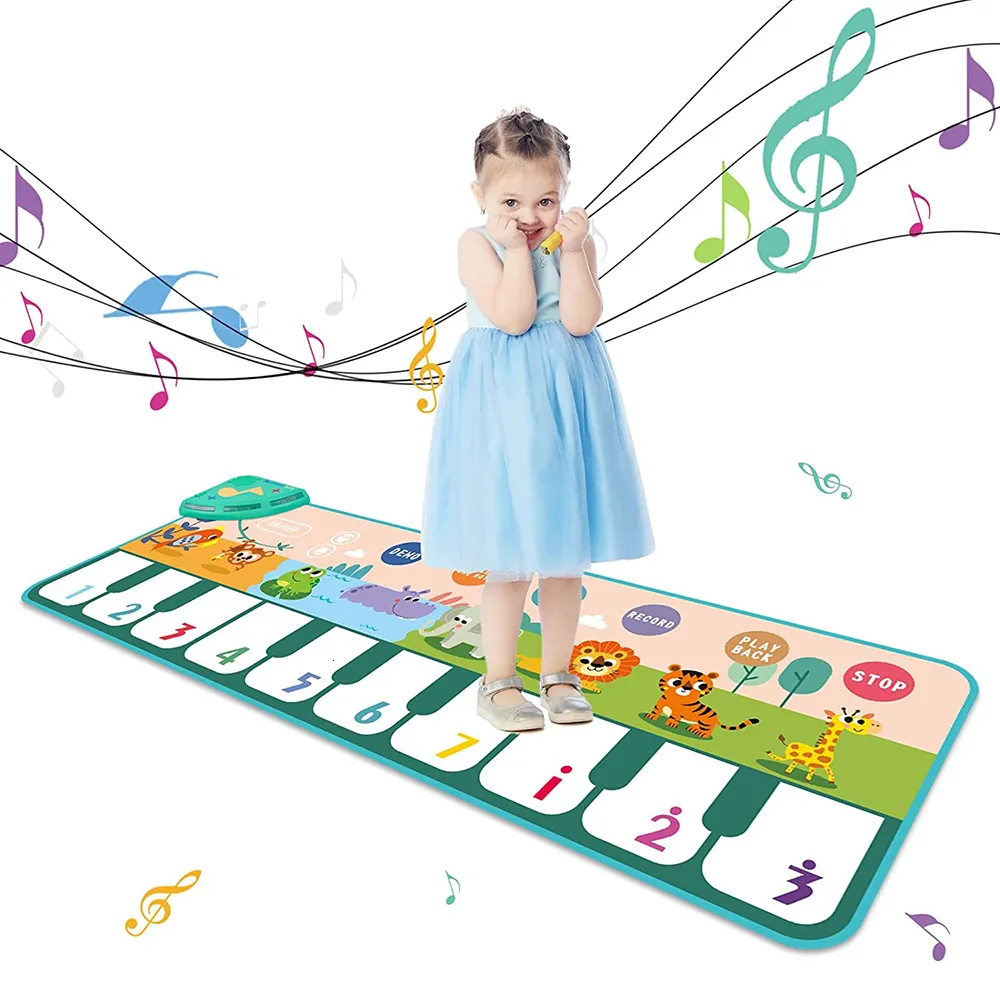 Baby Music Sound Toys 110x36cm Musical Piano Mat for Kids Toddlers Golvtangentbordsdansmatta med 8 Animal Sounds Baby Mat Study Education Toys 230629