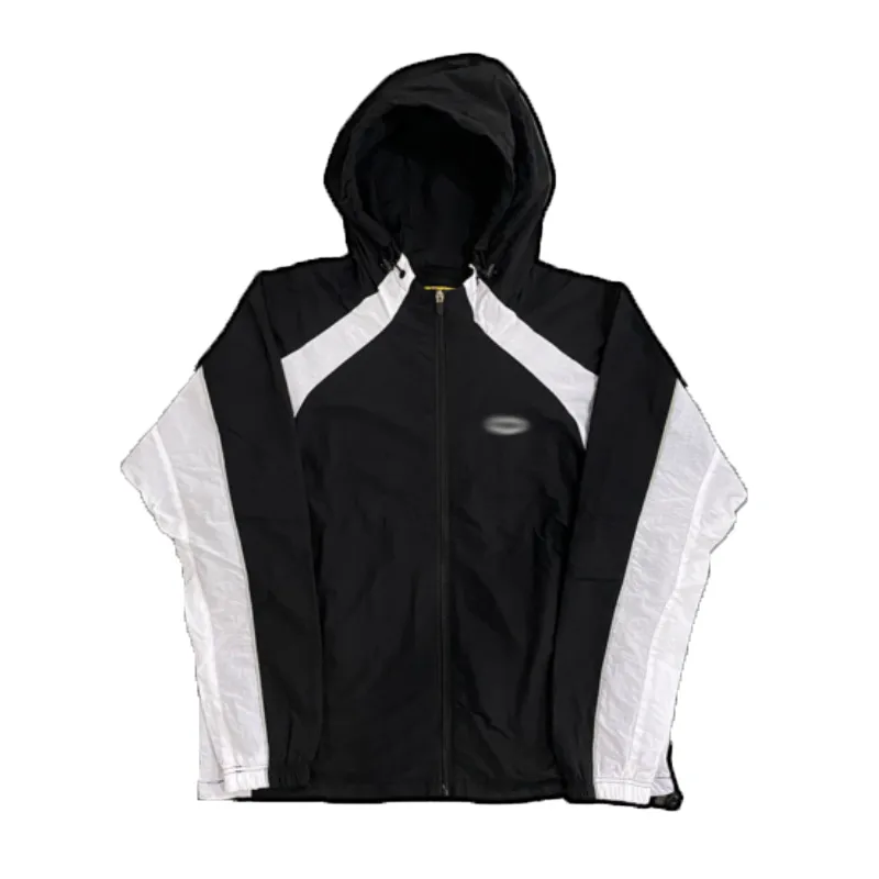 crtz Vestes pour hommes imprimer sweat à capuche zippé crz costume de sport coupe-vent tendance contraste panneau manteau à capuche