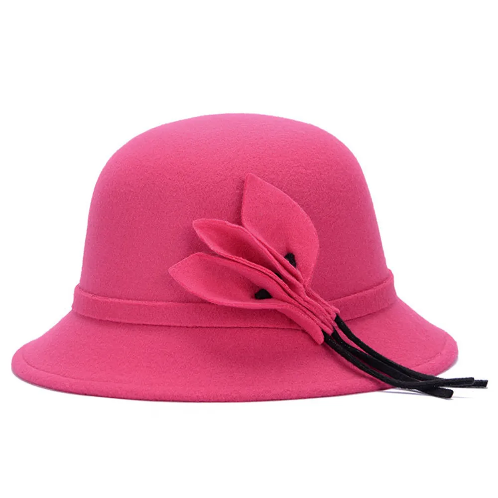 Europejski i amerykański w stylu brytyjskim Top Hat Autumn and Winter Wałka imitacja wełna Feel Hat Fashion Liść kwiatowy kapelusz
