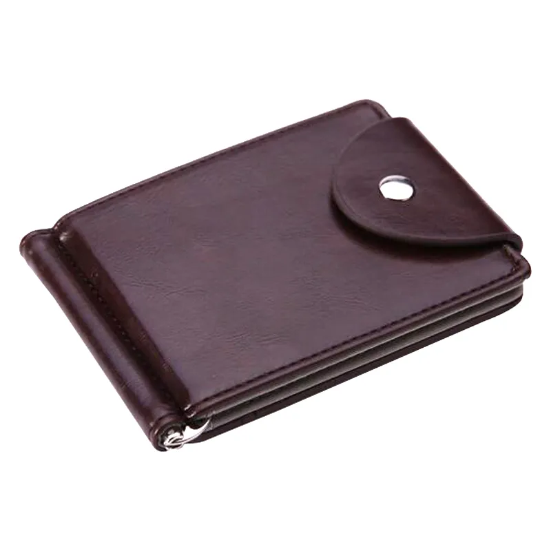 New Fashion Mini Men's Leather Money Clip Wallet Pocket Purse with Metal Clamp Man Slim Credit Card Bag ID Holder for Male