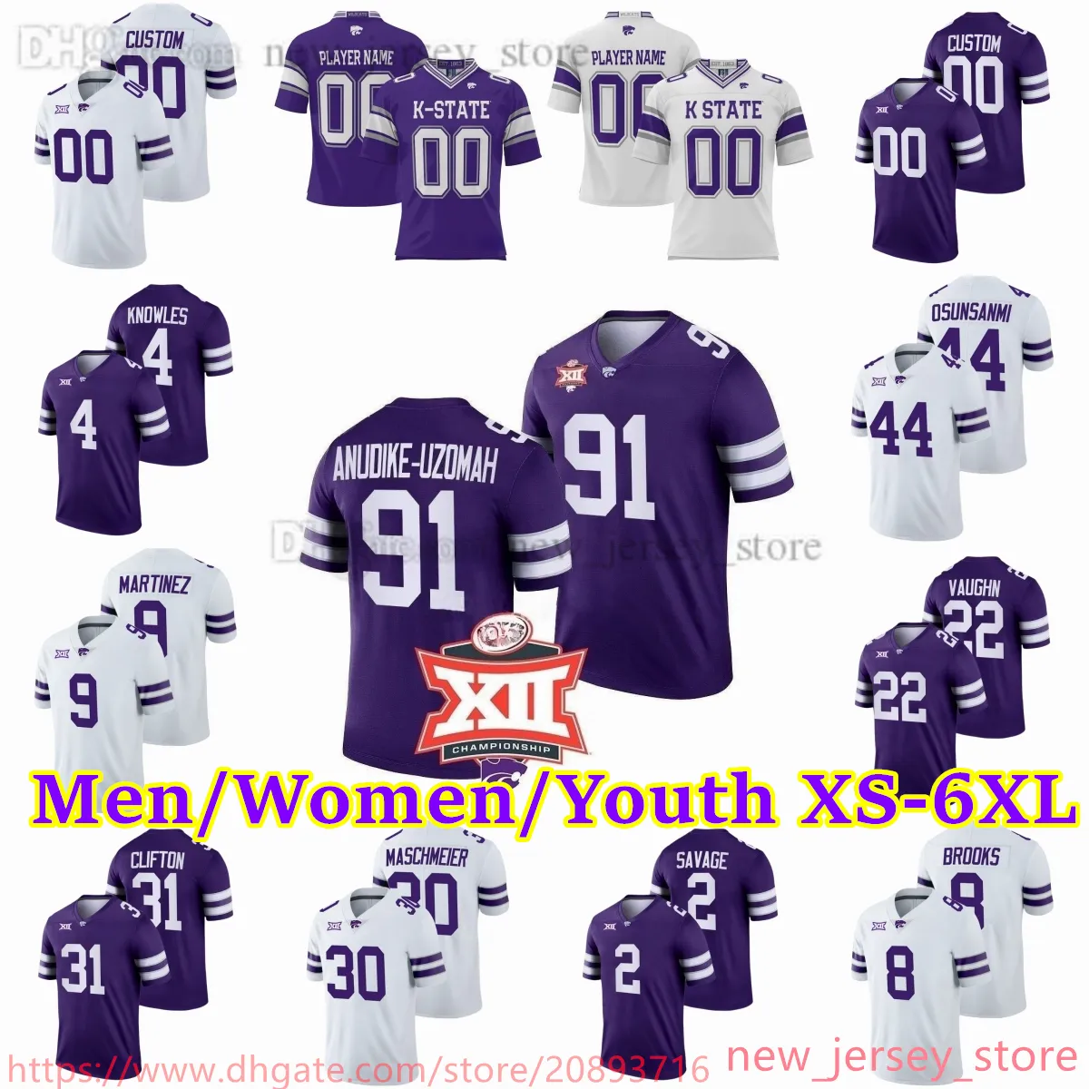 Camiseta de fútbol personalizada XS-6XL NCAA Kansas State Wildcats 18 Will Howard 31 DJ Giddens 3 RJ García II 30 Matt Maschmeier 41 Austin Moore 5 Avery Johnson 9 Treshaun Ward