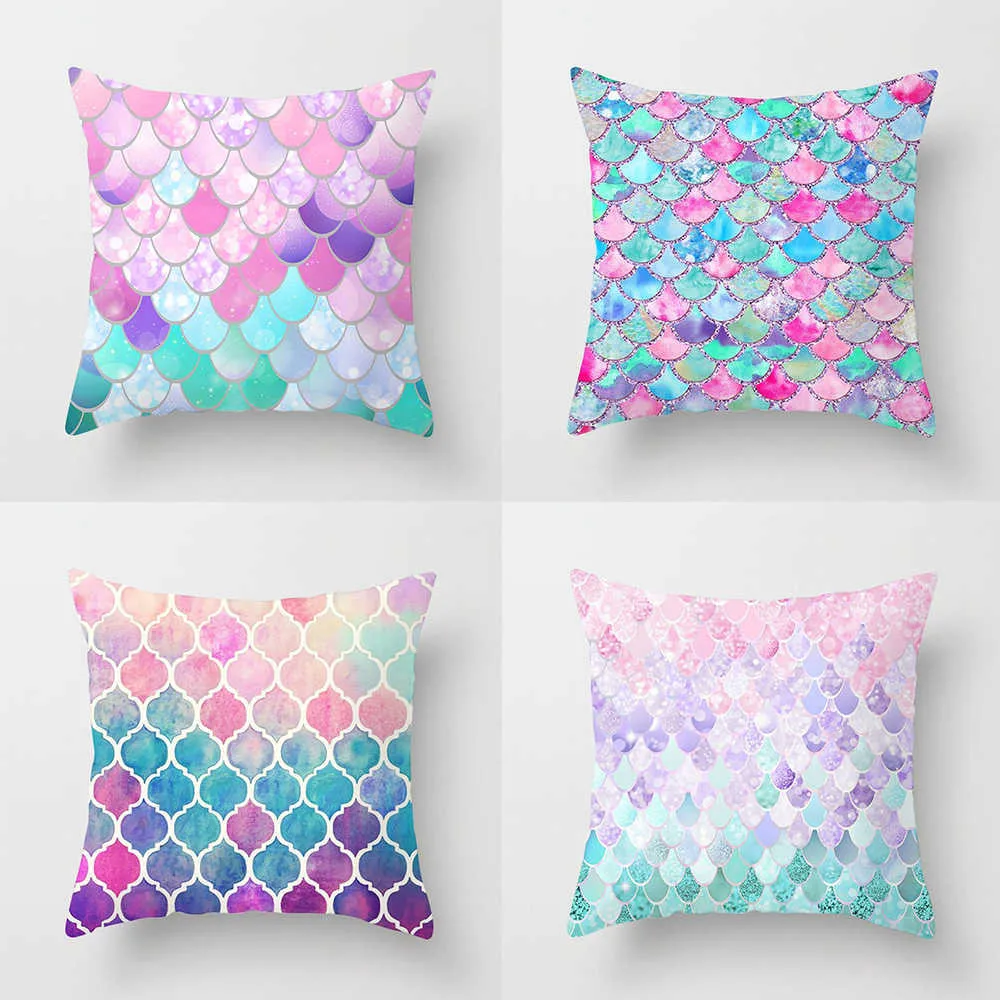 Cushion/Decorative Colorful Glitter Mermaid Scales Pattern Cushion Cover Throw Case for Living Room Sofa Home Decorations