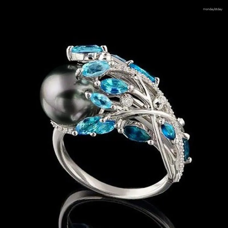 Cluster Rings Megin D Trendy Magic Phoenix Tail Black Pearl Copper For Men Women Couple Family Friend Fashion Design Gift Jewelry