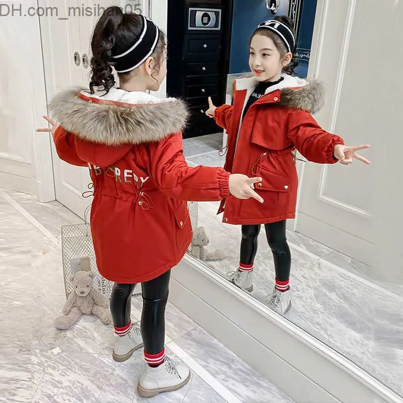 Down Coat 5 6 8 10 12 Years Old Young Girls Warm Coat Winter Parkas Outerwear Teenage Outdoor Outfit Children Kids Fur Hooded Jacket 210916 Z230630
