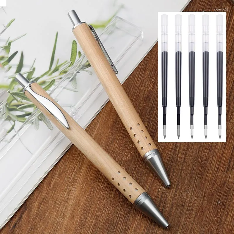 5 pièces stylos à bille en bois de bambou recharges remplaçables 0.7mm pointe encre noire Signature stylo bureau école Wrting papeterie fournitures
