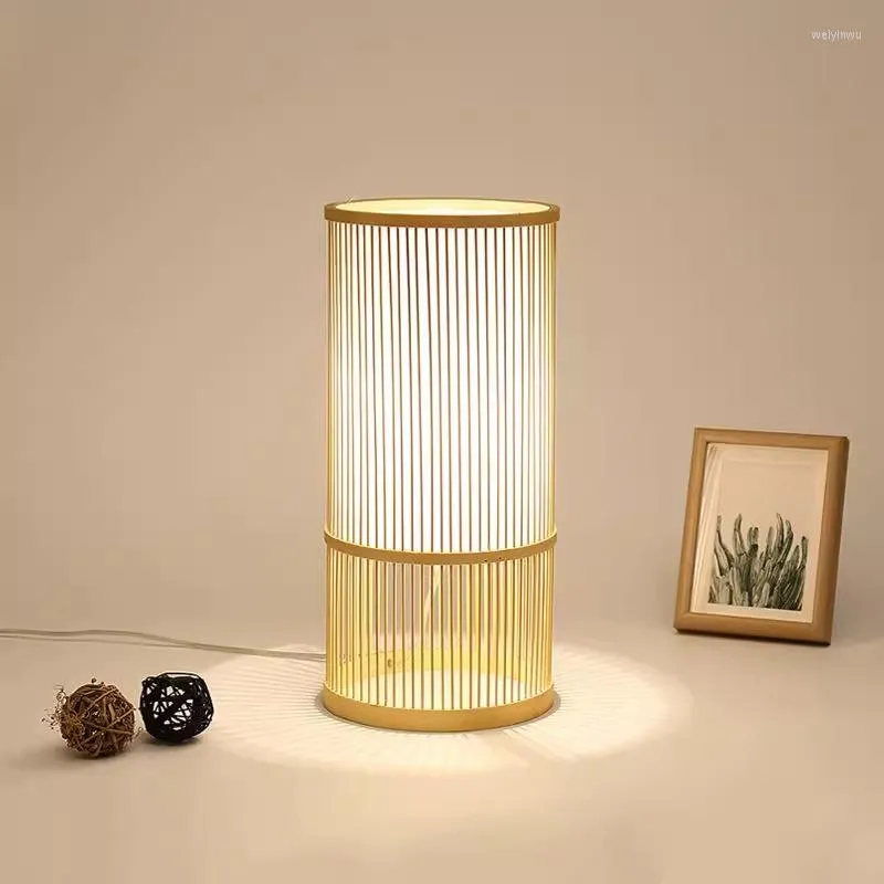Bordslampor kinesisk stil bambu väver lampa kreativ handgjorda rotting sovrum dekoration sängen e27 ljus