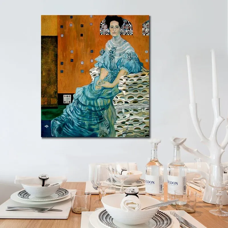 Célèbre Portrait oeuvre de Gustav Klimt Bildnis Frieza Riedler 1906 toile Art peint à la main romantique décor à la maison