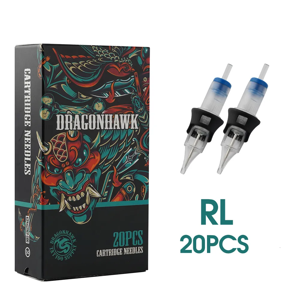 Tatueringsnålar Dragonhawk Tattoo Needle Cartridge RL Disponibla steriliserad säkerhet med silikonfodral för permanent smink Tattoo leveranser 230630