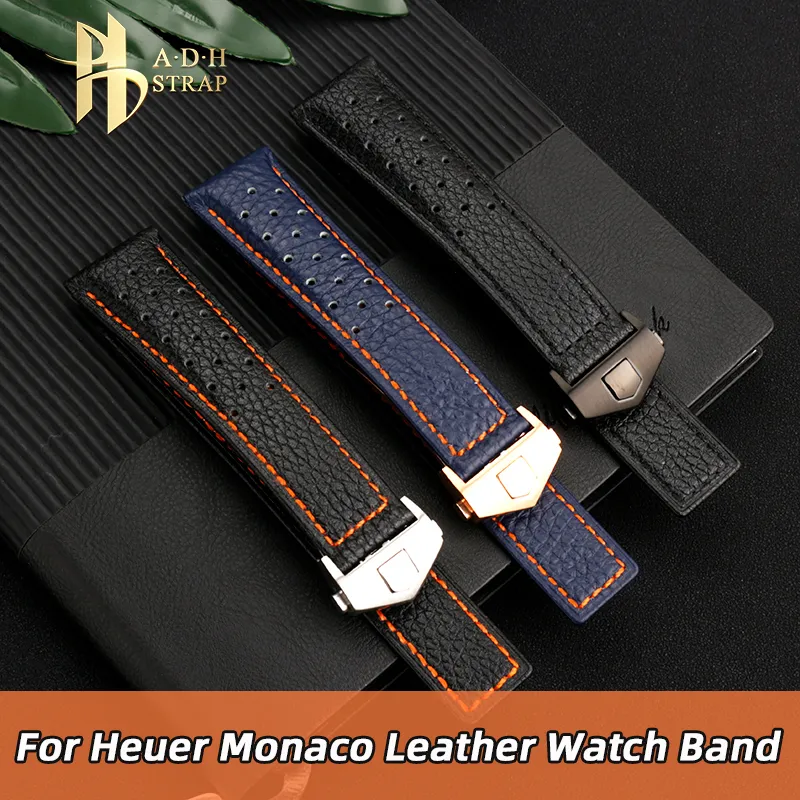 Titta på Bands Men's äkta läderklocka med tillbehör för Heuer Monaco Watchband Caw211m 211p CAW211R 211T -rem 22mm andningsmjuk 230630