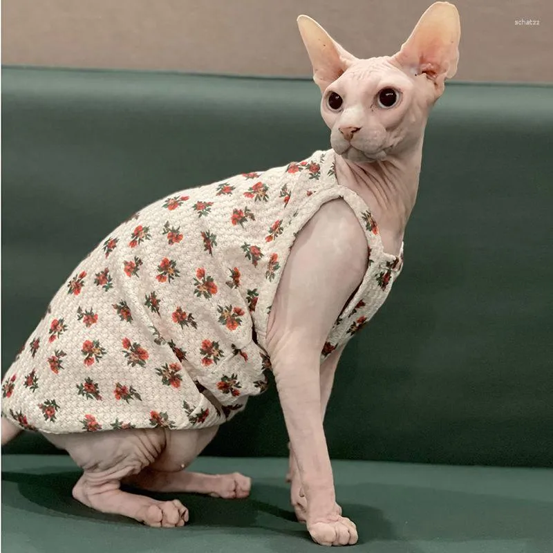 Kostiumy kota Ubranie Sphynx Summer Flower Dress for Devon ropa para gatos bawełniany kotek szczeniaki