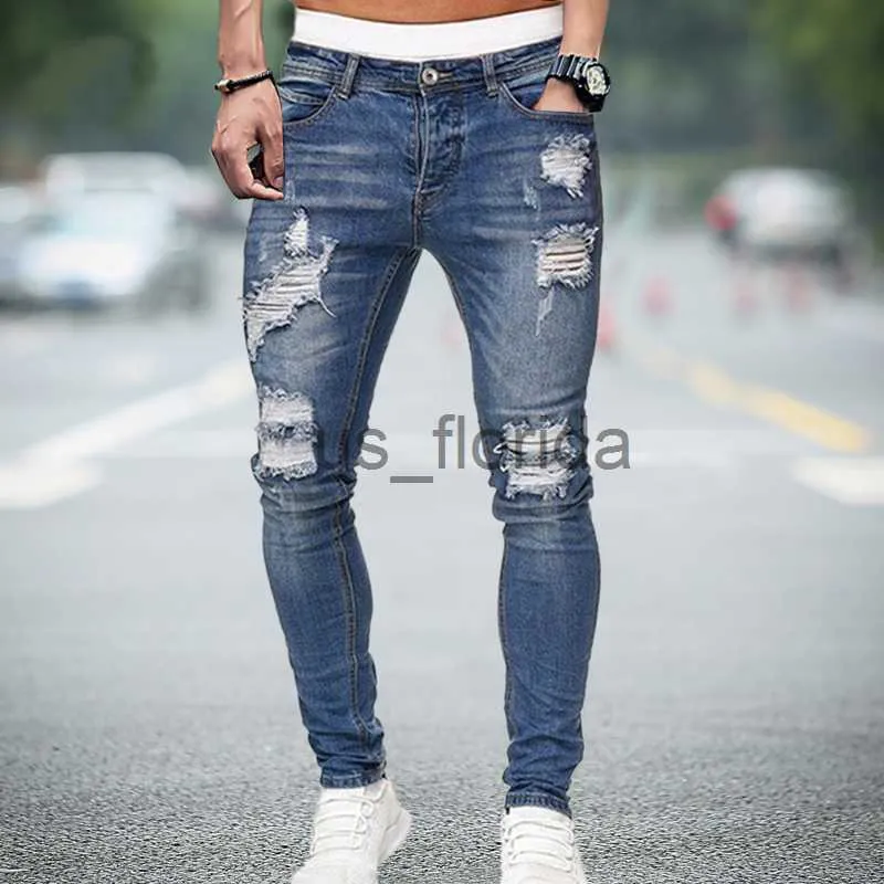 High Quality Mens Stretchy Ripped Skinny Jeans With Biker