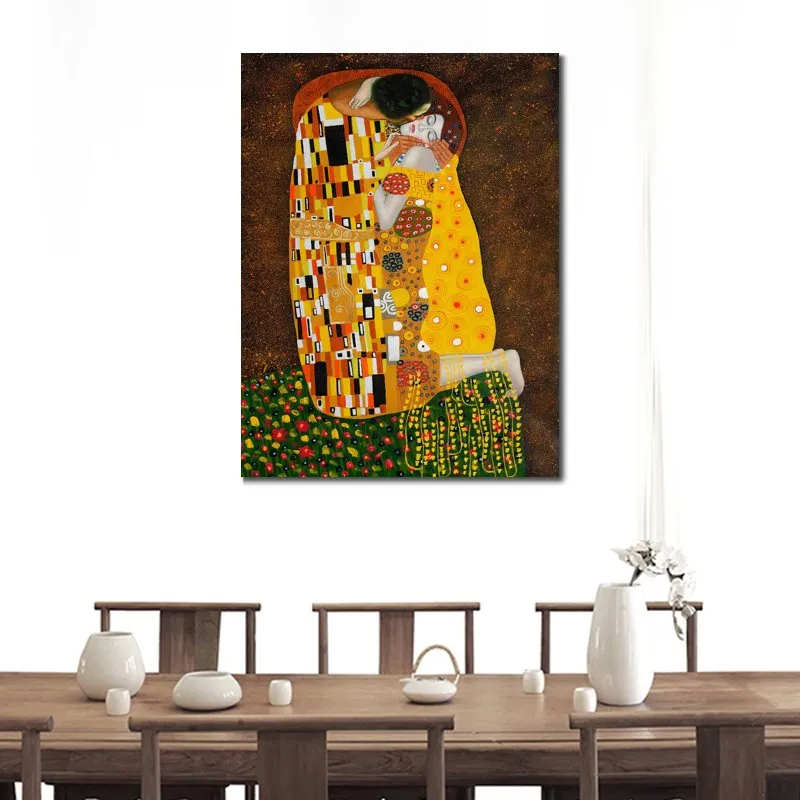 Słynna żeńska sztuka płótna Kiss Gustav Klimt Malarstwo olejne reprodukcja ręcznie robiona wysoka jakość