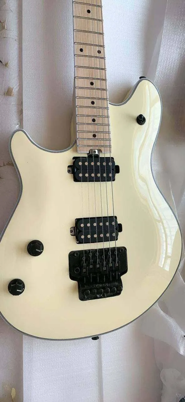 Custom Left Handed Halen Cream White Electric Guitar Maple Fretboard FR Bridge Black Hardware