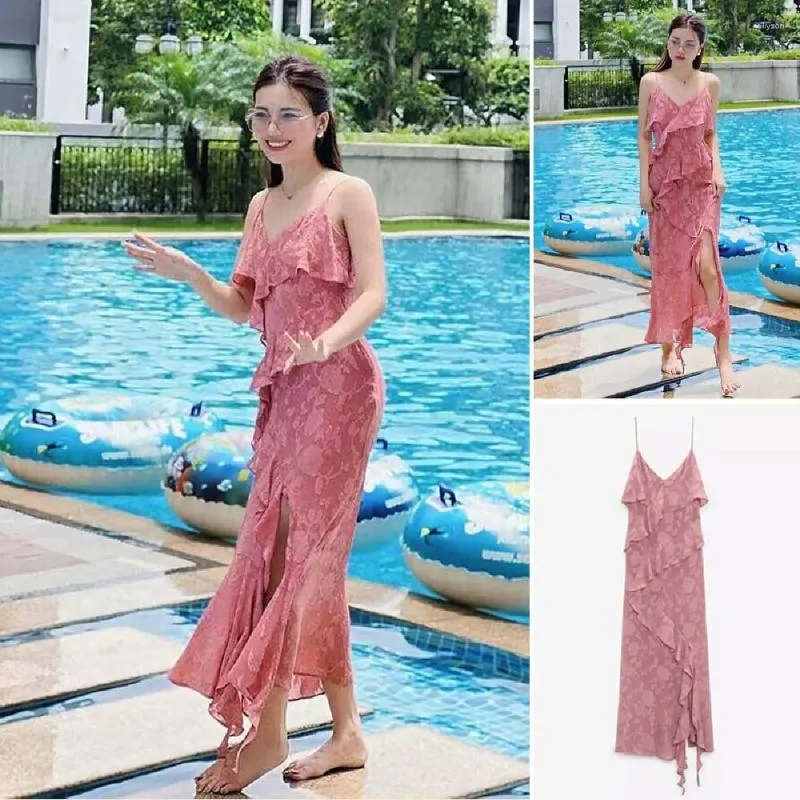 Lässige Kleider COS LRIS 2023 Sommermode Rüschenbartdekoration Jacquard V-Ausschnitt Halftergurt Temperamentkleid 3377893