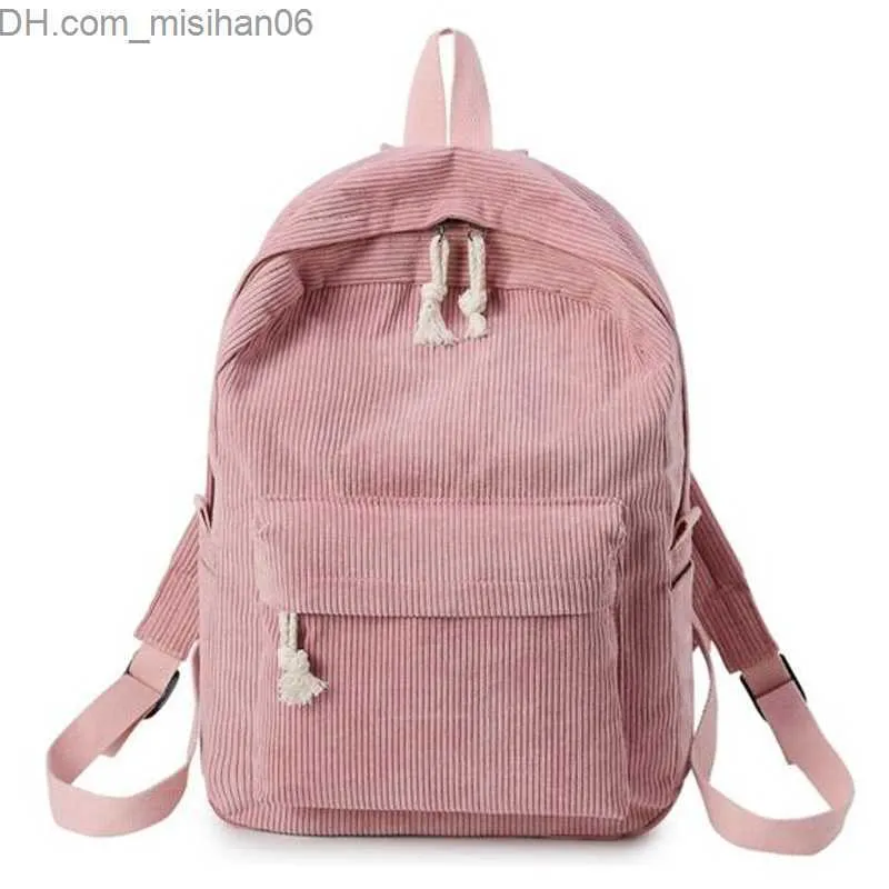 Sacs d'école Sacs d'école Femmes Sac à dos Conception en velours côtelé Sacs à dos pour adolescentes Rayé Sac à dos Voyage Soulder Mochila 220829 Z230630