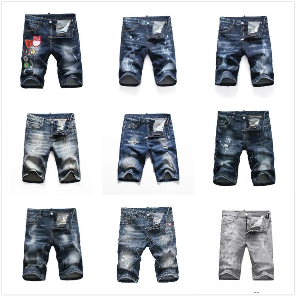 mens short denim jeans straight holes tight jeans casual summer Night club blue Cotton Men pants italy style241o