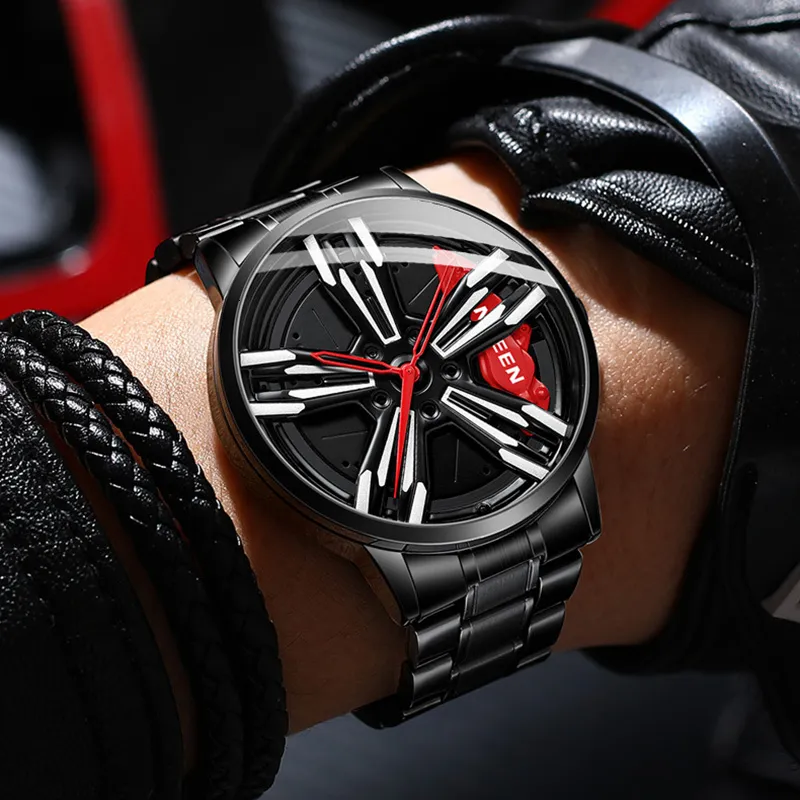 Montre de sport à Quartz pour hommes, étanche, jante de roue de voiture,  horloge 4 Oui