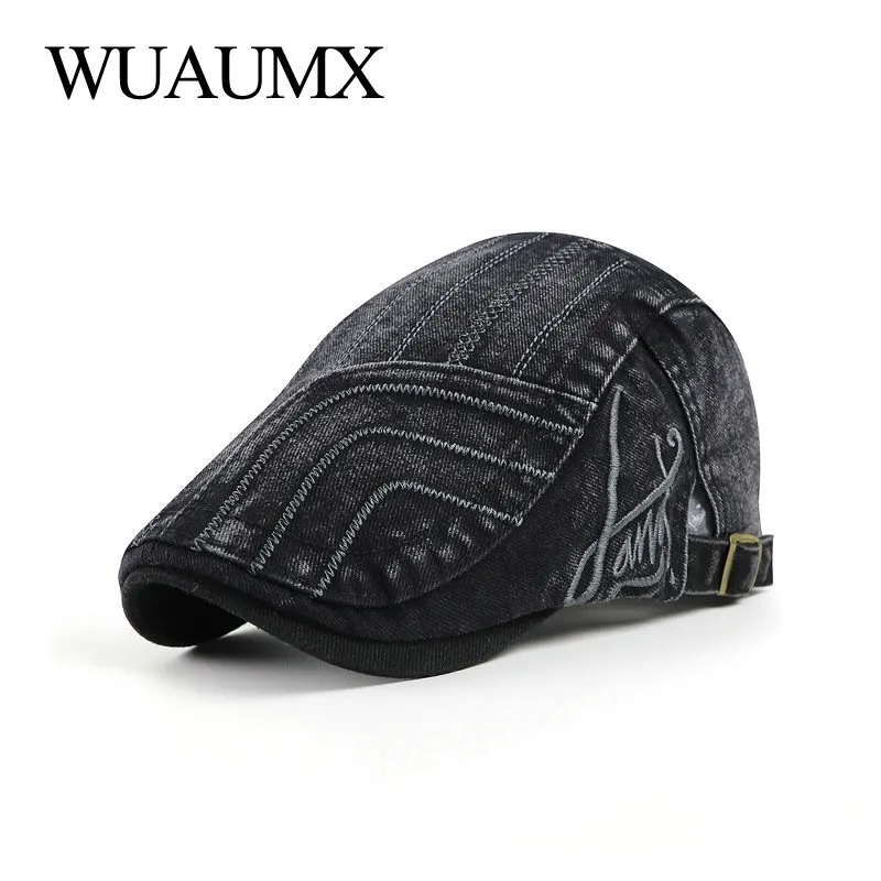WUAUMX جديد ربيع الرجال القبعات مخطط شقة ذروتها قبعة النساء غسلها الدنيم متعرجة كاب أقنعة قابل للتعديل gorras hombre