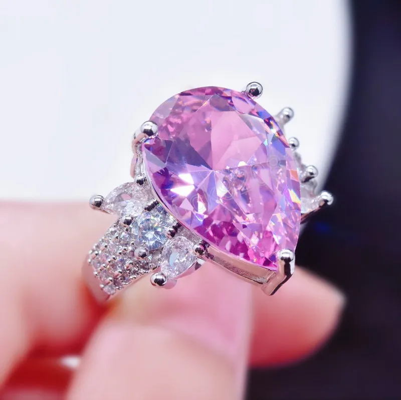 Moda gruszka pierścionka wkładka różowa woda kropla sześcienna z cyrkonu minimalistyczna regulowana biżuteria dla kobiet prezenty zaręczynowe ślubne
