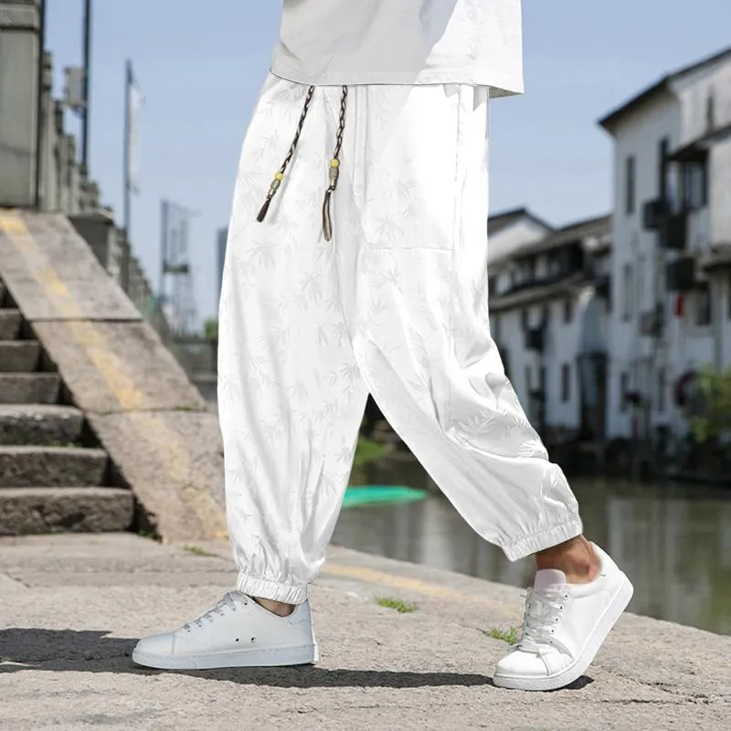 Pantaloni Da Uomo Pantaloni A Fiori Scuri In Seta Di Ghiaccio