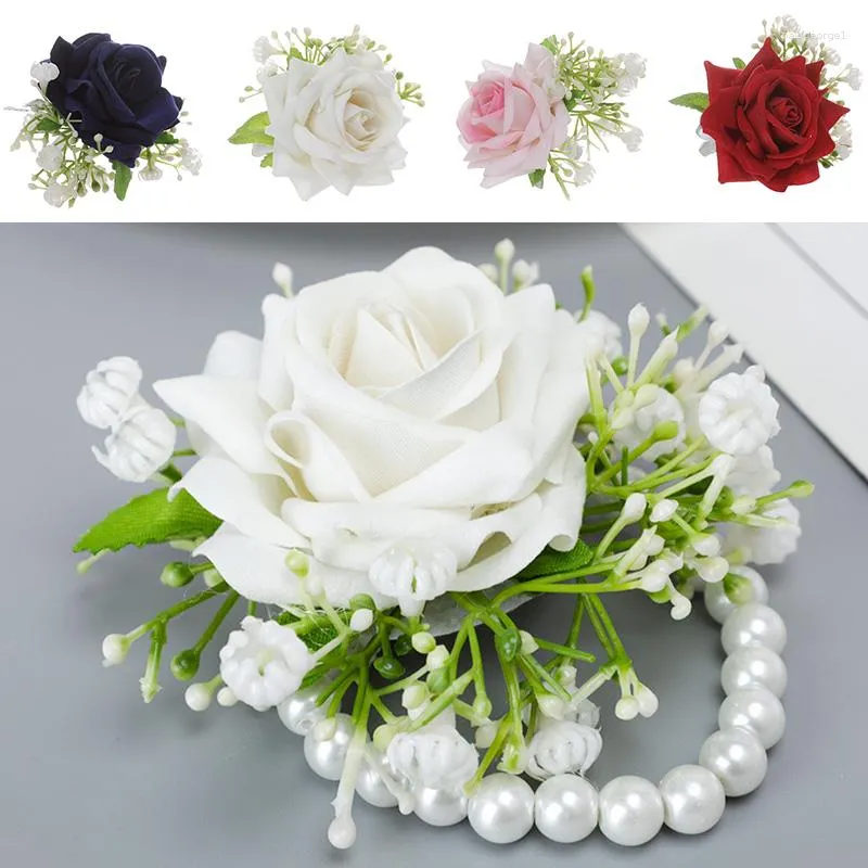 Braccialetti con ciondoli Fiore da polso da donna con corpetto per damigella d'onore da sposa Bracciale con perline Cinturino da polso artificiale Fiore all'occhiello Accessorio da sposa