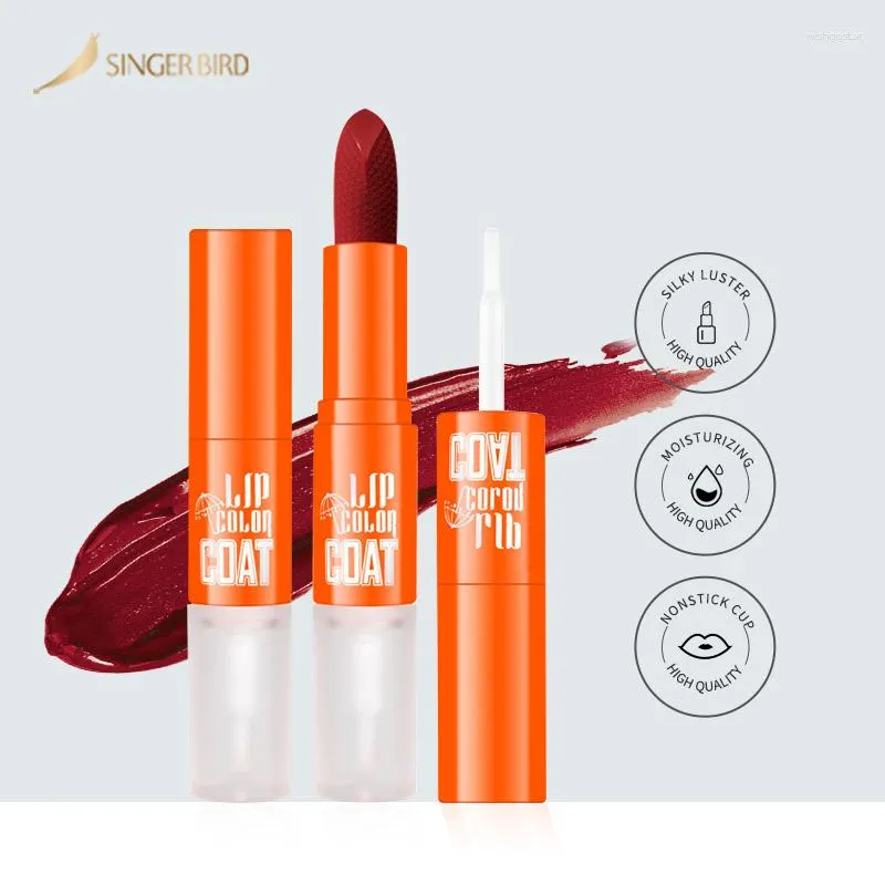 Brilho labial SINGERBIRD Lábios Maquiagem Batom Hidratação de longa duração Cosmético Vermelho Uso duplo fosco Moda à prova d'água