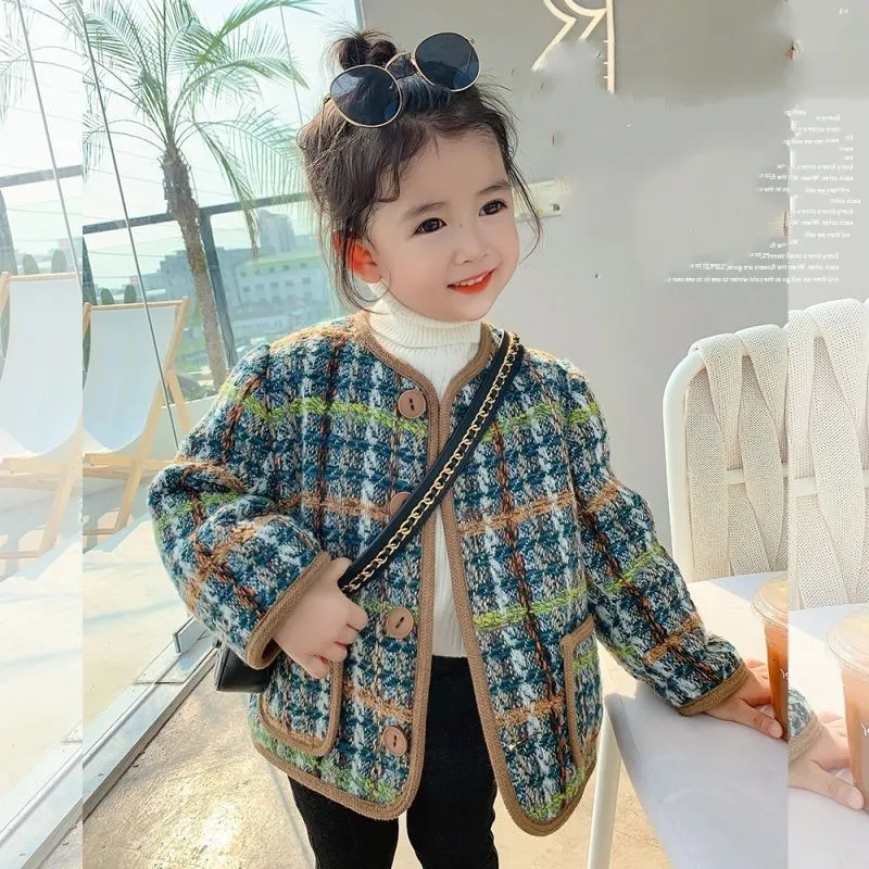 Jackor Fall Children S Fashion Plaid Jacket 2023 Girls Collegiate Style Söt kappa Little Girl Semester Utflykt Kostym Kidskläder 230630